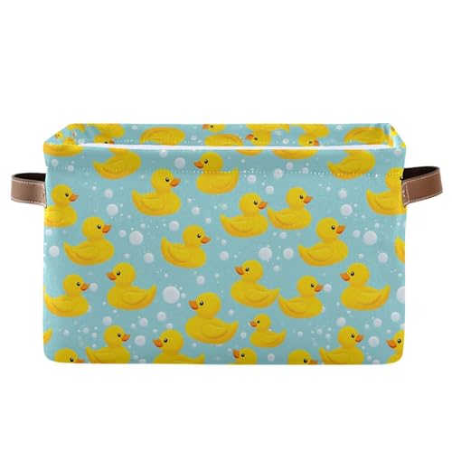 Wamika Yellow Duck Cute Storage Basket Fabric Bathroom Baskets Blue Bath Bubble Open Home Storage Bins Boxes Foldable Organizer Bag for Baby Cloth Pet Toy Book Shelf Closet Baskets 16×12×8 Inches - color: Duck, size: 1 Pack