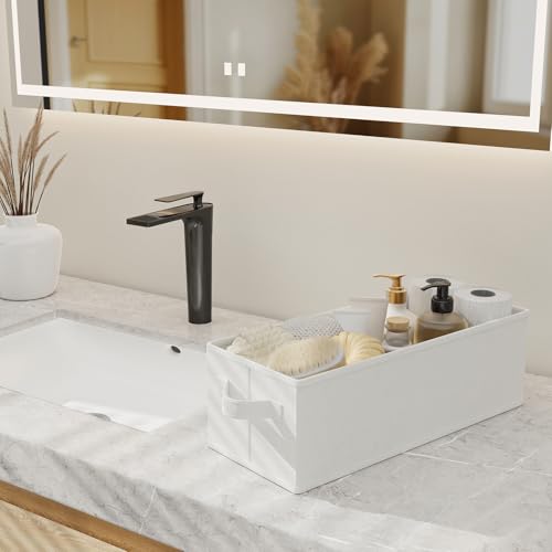 Narrow Storage Bins, Small Fabric Organizer with Handles, Foldable Basket for Closet and Shelves, Toilet Paper Storage, 2 Pack, White, 15 x 6 x 5 In, XSNY19W-2 - color: White