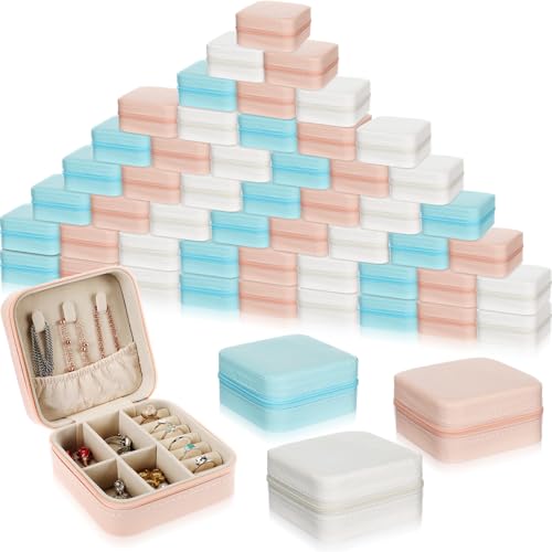 Batiyeer 50 Pcs Small Jewelry Travel Case Bulk Jewelry Organizer Wedding Bridesmaid Proposal Return Favor Graduation Gift(White Pink Blue) - color: White Pink Blue