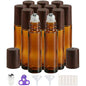 PrettyCare 12 Pack, 10 ml Essential Oil Roller Bottles with Stainless Steel Roller Ball - Refillable Leak-proof Empty Thick Amber Glass Roll on Bottles with Wooden Caps for Travel, Perfume - color: Amber with Wooden Cap, size: 12 Pack