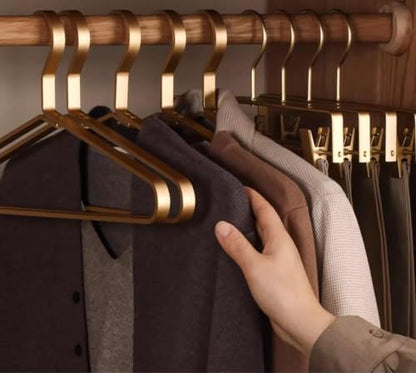 Premium Matte Golden Aluminum Coat Hangers 6 Piece Set, 17.7” Extra Smooth & Durable Metal Shirt Dress Hanger,Aluminum Alloy Hanger,Clothing Support,Clothing Hang - style: Golden Thick Hanger（6）