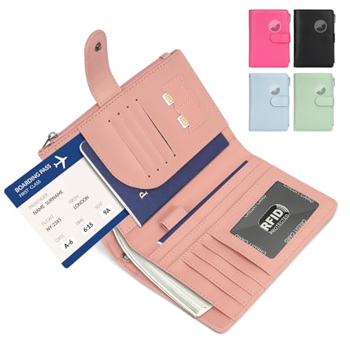RFID Passport Holder for Women/Men Travel Gift, Large Capacity Passport Wallet, Family Travel Documents Organizer with Card/Airtag Slots, Zipper coin pocket, Cash Holder Passport Cover Case(Baby Pink) - color: Baby Pink