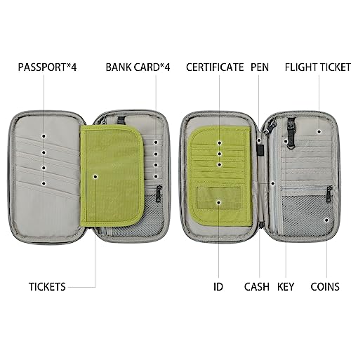 VanFn RFID Travel Passport Wallet, Family Passport Holder, Trip Document Organizer P.Travel Series - color: Green