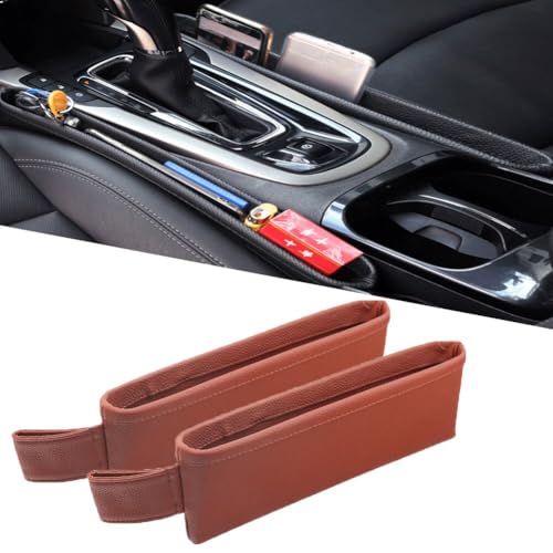 Tumecos Car Seat Pockets PU Leather Car Console Side Organizer Seat Catcher Holders Compatible with Phone Key Wallet Phone Sunglasses 2 Pack (Brown) - color: Brown