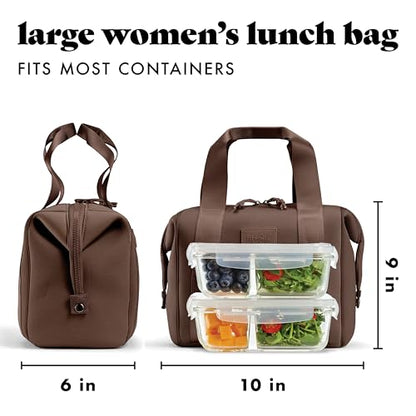 Fit & Fresh Remi Lunch Bag for Women Work – Neoprene Lunch Tote with Containers & Ice Pack, Reusable Meal Prep Lunch Box, Large Capacity, Machine Washable, Chocolate - color: Dark Chocolate