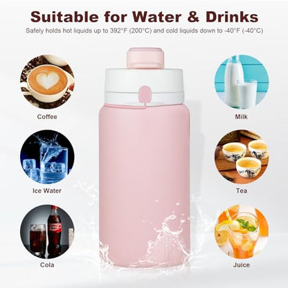 PLTCAT Collapsible Water Bottle, 19oz Foldable Bottle BPA Free Reusable Lightweight Leak-Proof Travel Silicone Water Bottle for Travel, Gym, Hiking, Office, Camping - color: Pink