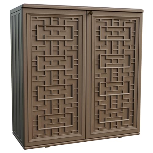 Mrosaa Indoor Outdoor Storage Cabinet Waterproof with 1 Shelf, Plastic Outdoor Storage Cabinets for Patio/Garden/Backyard, Size 34.3''L*15''W*36.2''H(Brown) - color: brown