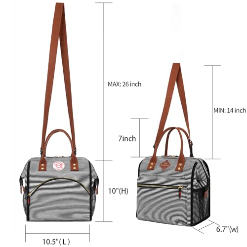 LOKASS Lunch Bag Insulated Lunch Box Wide-Open Lunch Tote Bag with Removable Shoulder Strap for Women/Men Adults Work Picnic Beach Travel(Stripes) - color: Thin Stripe