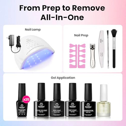 Beetles 37Pcs Gel Nail Polish Kit with Uv Light -25 Colors Gel Polish Set Pink Red Blue Purple Pastel Energetic Moves Manicure Kits for Beginners Nails Salon Manicure Tools Gifts for Women Girls - color: Spring Energetic Movie