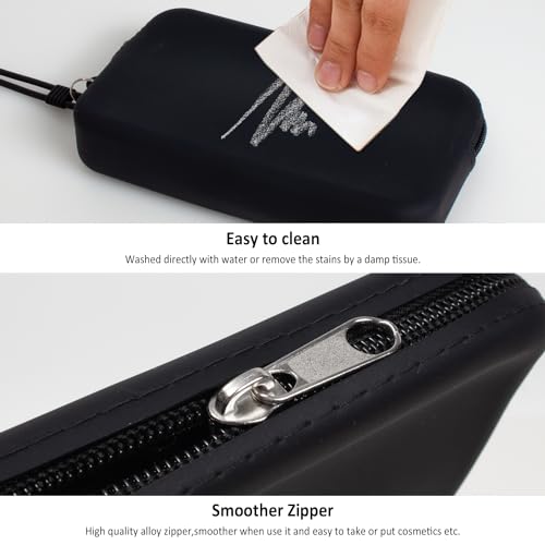 Silicone Small Makeup Pouch for Travel, Toiletry Bag Cute Portable Cosmetic Organizer - Waterproof, Mini Zipper Clutch - Black - color: Small Black