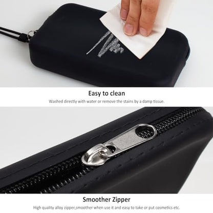 Silicone Small Makeup Pouch for Travel, Toiletry Bag Cute Portable Cosmetic Organizer - Waterproof, Mini Zipper Clutch - Black - color: Small Black