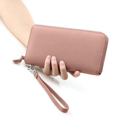Moflycom Womens Wallet RFID Blocking Genuine Leather Zip Around Wallet Clutch Wristlet Travel Long Purse for Women - color: Pink