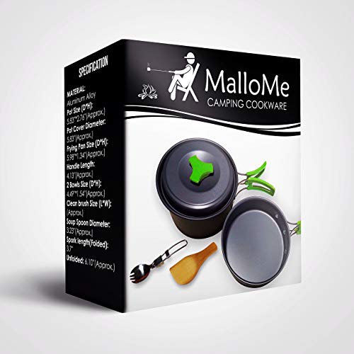MalloMe Camping Cookware Mess Kit for Backpacking Gear – Camping Cooking Set - Camping Pots and Pans Set - Backpacking Stove/Portable Stove Compatible - Camp Kitchen Equipment Accessories Pot - style: 2 Liter Pot