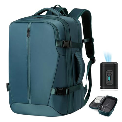 Vacuum Seal Backpack Travel with Pump, Expandable Vacuum Backpack with Air Compression System, Airback Vacpack TSA Lock Water Resistant Carry-On Luggage (Blue) - color: Blue