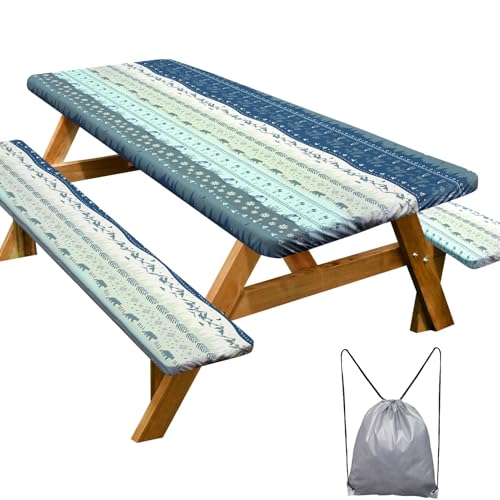 Picnic Table Cover with Bench Covers Camping Essentials Waterproof Windproof Camping Tablecloth with Drawstring Bag, Fitted Rectangle Tables and Seats, 72in, Bohemian - color: Bohemian, size: 72in