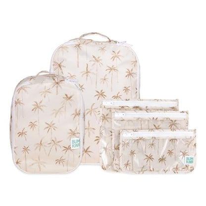 Bumkins Packing Cubes and TSA Approved Pouches for Travel Bag, Organize Luggage with Compression Bags, Essential Traveling Accessories to Pack Clothes, Toiletries Carry On Suitcase, 5-pc Palm Trees - color: A4 Palm Trees-set