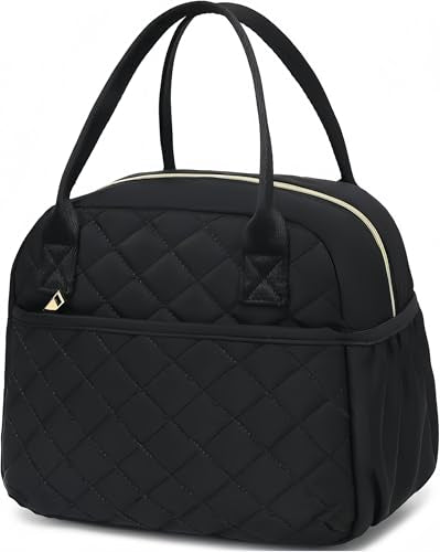 CAMTOP Lunch Box for Women Insulated Lunch Bag Lunchbox Cooler Thermal Leakproof Quilted Reusable Lunch Tote Bag for Work School Travel Picnic (Black) - color: All Black, size: Medium