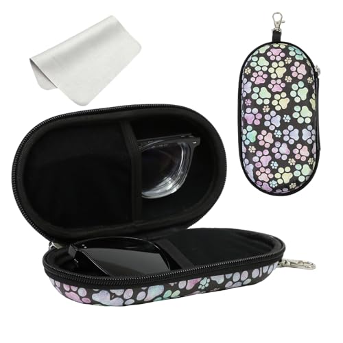 Double Eyeglasses Case, Hard Shell Dual Sunglasses Organizer with Zipper Clip Travel Glasses Storage for Women Men - color: Multicolor Paw