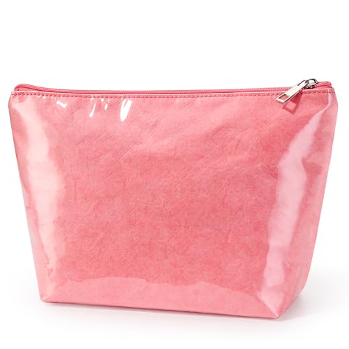 WLLWOO PVC Waterproof Makeup Bag Kraft Paper Cosmetic Bag Travel Toiletry Zipper Pouch Organizer for Women Purse - color: PVC-Pink