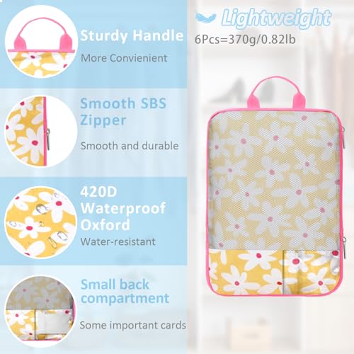 7 Piece Daisy Flower Compression Packing Cube Bundle - Slim Design Travel Organizers with Transparent Toiletry Bag - Multi-Size Luggage Organizer Essentials - color: Black-5