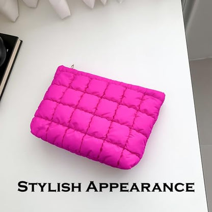 Puffy Quilted Makeup Bag for Women, Cosmetic Bag, Travel Toiletry Organizer Pouch Clutch (rose) - color: rose