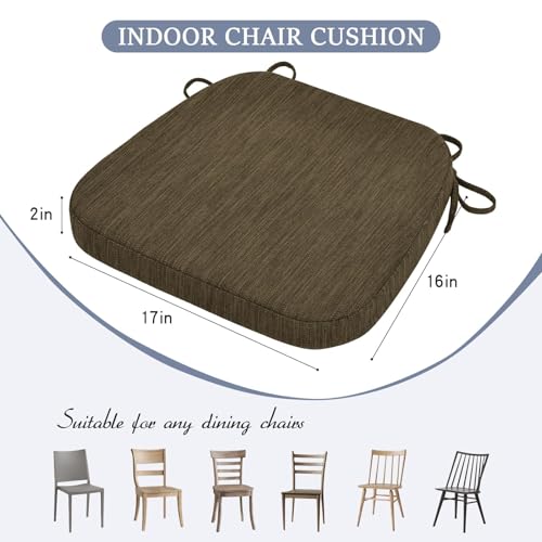 baibu Kitchen Chair Cushions Set of 2, Dual-Layer Patented Design Memory Foam Dining Chair Pads with Ties and Washable Cover, 2 Pack, 17" x 16" x 2", Brown - color: Brown, size: 2 Count (Pack of 1)