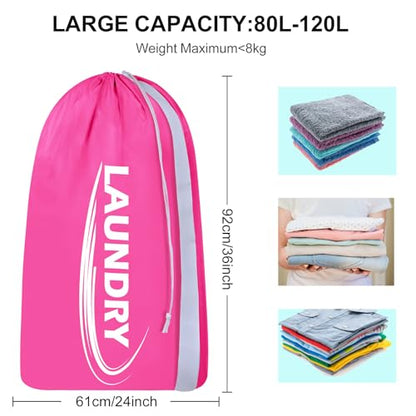 Sylfairy 2 Pack XL Laundry Bag with Strap,Heavy Duty Travel Laundry Bag,Rip-Stop Dirty Clothes Shoulder Bag with Drawstring,Easy Fit a Laundry Hamper or Basket Travel Essentials - color: Rose red+Navy blue