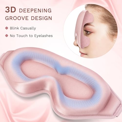 FlyCoco 99% Fully Block Out Light Eye Sleep Mask, 3D Deep Contoured Eyes Cover Zero Pressure, Long Lash Extension Eyes Mask with Adjustable Straps for Sleeping Travel Home Nap Rest Women Men (Pink) - color: Classic Pink