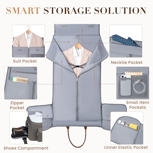 Suit Bag Travel,Vessgra 2 in 1 Leather Duffle Bags for Men 56L Duffel Bags for Traveling PU Leather Garment Bag with Shoe Compartment,Travel Carry on Bag Weekender Bussiness Wedding,Grey - color: Grey