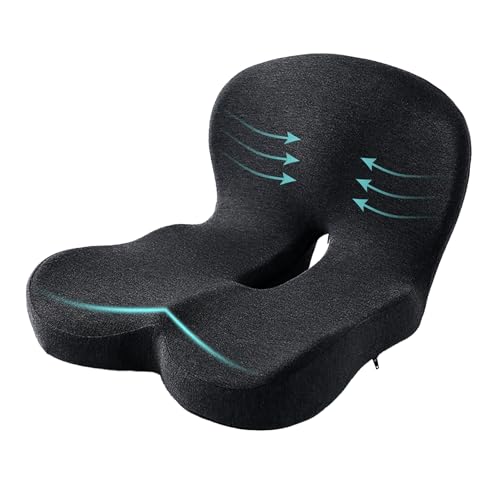 Ergonomic Seat Cushion for Back Pain & Sciatica Relief – Memory Foam Chair Pad for Office Chairs Wheelchair Car & Truck Drivers – Non-Slip Design for Long Sitting Comfort (Black)