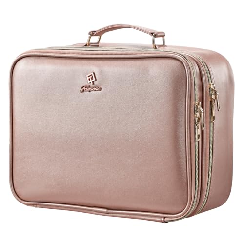 Faquenc Makeup Bag with LED Lighted Mirror 12.2 IN Cosmetic Train Case Double Layer Makeup Case Adjustable Brightness in 3 Colors Cosmetic Organizer Artist Storage with Brush Holder Vanity Smoky Pink - color: Smoky Pink