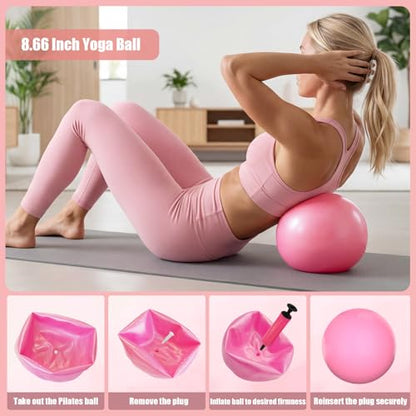 16 Pack Pilates Starter Kit for Women, Home Pilates Essentials Equipment Ring and Ball Set, Fabric Booty Bands, Guide, Pilates Workout Kit for Beginners at Gym Studio Travel