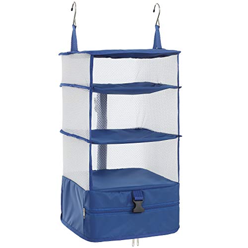 ELEZAY Hanging Packing Cubes Portable Travel Closet Collapsible Compression Clothes Organizer with Built in Shelves for Carry-on Luggage Suitcase Wardrobe Large_11.8 * 11.8 * 24 IN, Blue - color: Blue, size: Large
