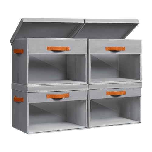 Homsorout Large Storage Bins with Lids - 4 Pack Foldable Decorative Organizers with Clear Windows & Handles, Cube Storage Organizers for Clothes, Blankets, Sweaters, Sheets, Grey - color: Grey, size: 13.7 Inch-4 Pack