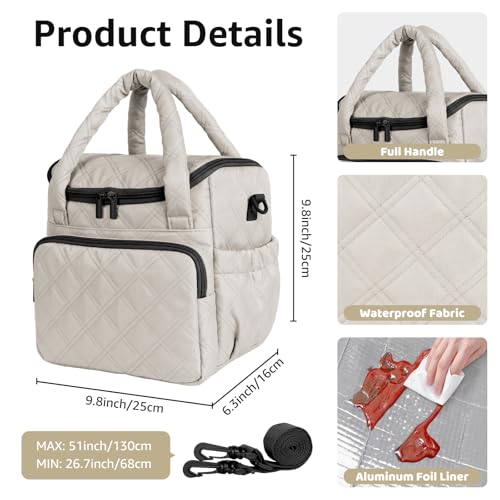 Women's Insulated Lunch Tote Bag - Inch Quilted Lunch Box for Women, Large Waterproof Cooler Bag with Pockets for Work, Picnic, Adult (camel) - color: Camel