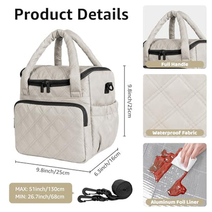 Women's Insulated Lunch Tote Bag - Inch Quilted Lunch Box for Women, Large Waterproof Cooler Bag with Pockets for Work, Picnic, Adult (camel) - color: Camel