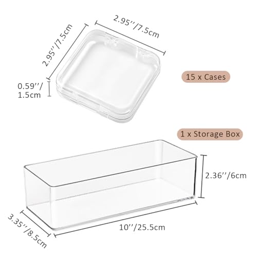 15 Pcs Clear Travel Jewelry Cases with Storage Box Plastic Jewelry Organizer Protective Container for Bracelets, Necklaces, Earrings, Powder Puff, Press-on Nails