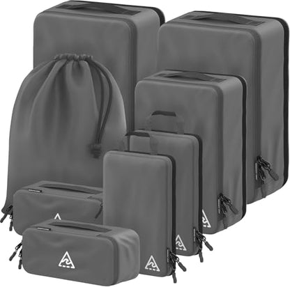 Well Traveled 8 pcs Compression Packing Bags Cubes Set with HybridMax Double-Capacity Design - Packing Cubes for Travel Compression to Maximize Limited Luggage Space, Grey - color: Grey, size: 8-piece