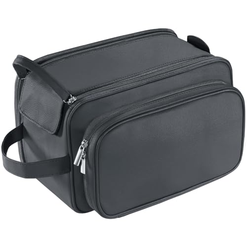 Buruis Extra Large Toiletry Bag for Men, Travel Toiletry Organizer Dopp Kit Water-resistant Shaving Bags, PU Leather Cosmetic Bathroom Shower Bag for Toiletries, Grooming, Accessories (Black) - color: Black