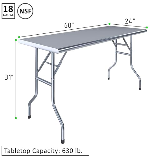 Premium Quality Stainless Steel Open Base Folding Utility Table - Folding Work Table for Commercial Kitchen, Restaurant, Hotel and Garage - NSF (24" x 60" Without Undershelf) - size: 24" x 60" without Undershelf