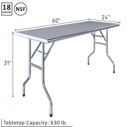 Premium Quality Stainless Steel Open Base Folding Utility Table - Folding Work Table for Commercial Kitchen, Restaurant, Hotel and Garage - NSF (24" x 60" Without Undershelf) - size: 24" x 60" without Undershelf