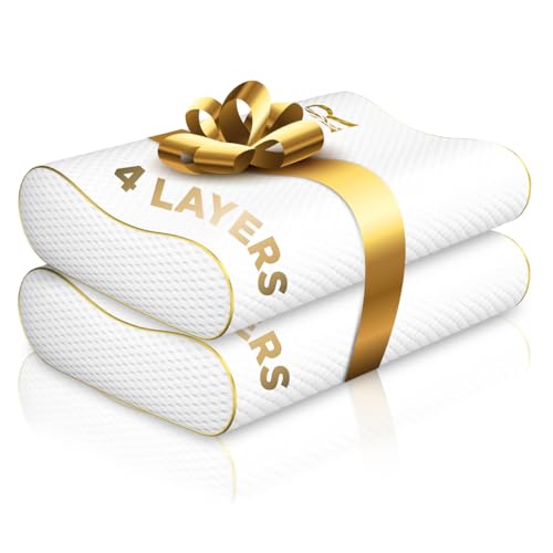 4-Layer Queen (2-Pack), Contour Pillow, Side Sleeper, Orthopedic, Neck Support, Pillow for Neck Pain, Pillow for Side Sleepers, CertiPUR-US - size: Extra Queen- 24 x 14 x 6.5" (2-Pack)