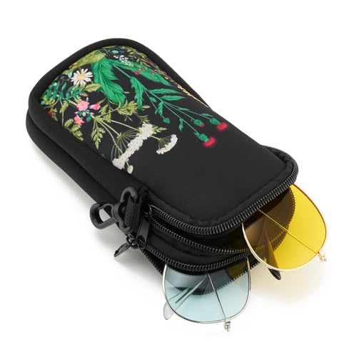 QIUTIMIY Sunglasses Soft Case Zipper Double Eyeglass Case with 2 Compartments 1 Belt Clip - color: Wild Flower