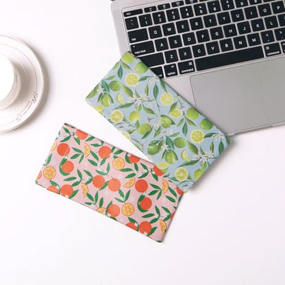 Glasses Case Soft, Eyeglass Cases for Women Portable Squeeze Top PU Leather 2 Pack Glasses Pouch with Cleaning Cloth - color: 2pcs Fruit Print