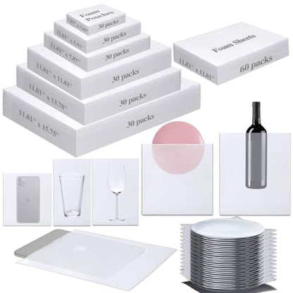 Dish Packing Supplies for Moving,180pack Cushion Foam Pouches for Packing Dishes and 60pack Foam Sheets,A total of 240pcs of Packing Materials for fragile items - size: 240 pack (180 pouches + 60 sheets)