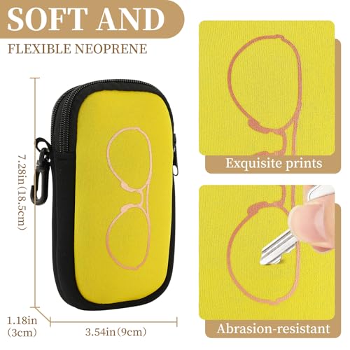 QIUTIMIY Sunglasses Soft Case Zipper Double Eyeglass Case with 2 Compartments 1 Belt Clip - color: Yellow