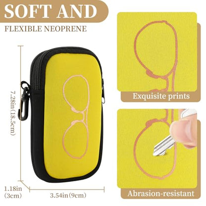 QIUTIMIY Sunglasses Soft Case Zipper Double Eyeglass Case with 2 Compartments 1 Belt Clip - color: Yellow