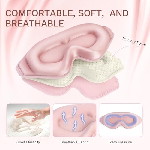FlyCoco 99% Fully Block Out Light Eye Sleep Mask, 3D Deep Contoured Eyes Cover Zero Pressure, Long Lash Extension Eyes Mask with Adjustable Straps for Sleeping Travel Home Nap Rest Women Men (Pink) - color: Classic Pink