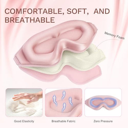 FlyCoco 99% Fully Block Out Light Eye Sleep Mask, 3D Deep Contoured Eyes Cover Zero Pressure, Long Lash Extension Eyes Mask with Adjustable Straps for Sleeping Travel Home Nap Rest Women Men (Pink) - color: Classic Pink