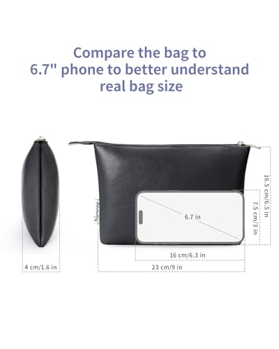 Narwey Small Makeup bag for Purse, Small Makeup Pouch for Purse Cosmetic Bag with Zipper, Cute PU Leather Make up Pouch for Women Girls (Black) - color: A-Black